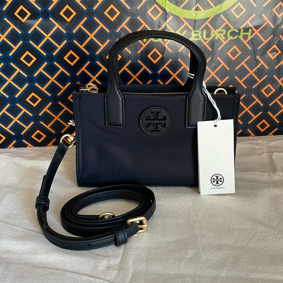 NWT , tory burch ella nylon mini tote crossbody  in black 146437 - Picture 1 of 15